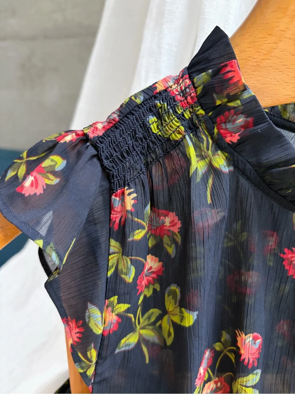 J. Crew Navy Sleeveless Floral Tie-Neck Blouse